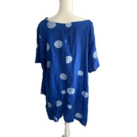 BELLE FRANCE Blue Polka Dot Linen Blend Top Size Medium - Picture 7 of 7
